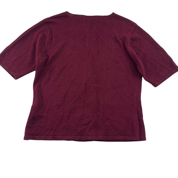 Kathy Lee Collection Women's Burgundy Embroidered Cardigan Sz Small Short Sleeve - Picture 5 of 5